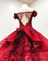 Ball Gown Off the Shoulder Semi Formal Prom Dress with Beading, Puffy Long Quinceanera Dress